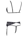 Ensemble trois pièces avec soutien-gorge fendu, porte-jarretelles et string noir - R2230348